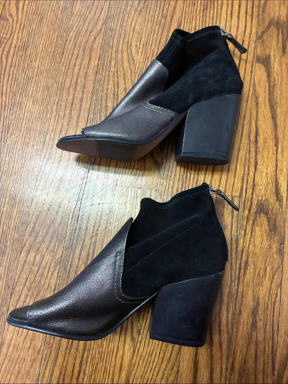 Naked feet Black Leather open toe Ankle Boots size 7.5